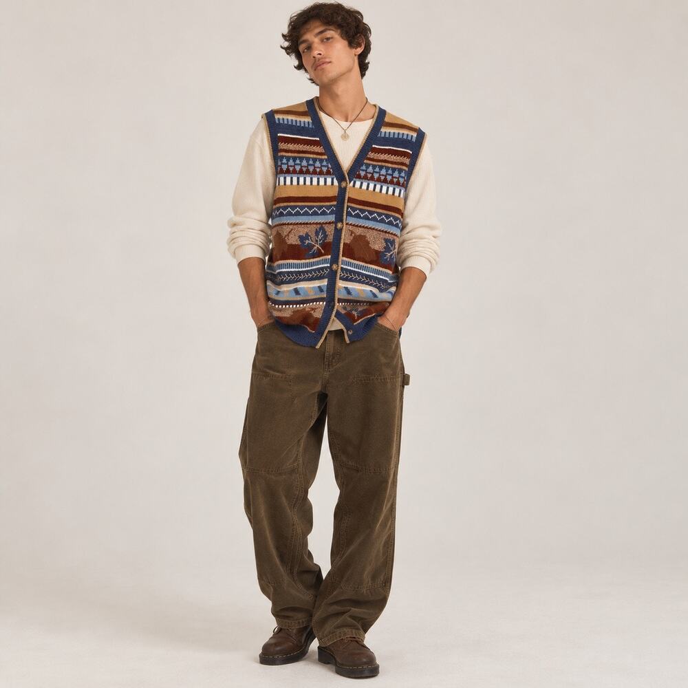Vintage 90s Blast Embroidered Autumn Leaf Vest M Grandpacore Fall Layer Preppy